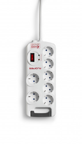 SALICRU - Regleta SPS SAFE 7 - Protectores eléctricos activos de última generación (7 Tomas Schuko) (Ref.680BA000006)