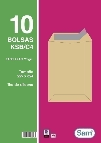 SAM - SOBRE-BOLSA 229x324 KRAFT 90g (SILICONA) PAQUETE DE 10 (Ref.PQ.10 KSB/C4)
