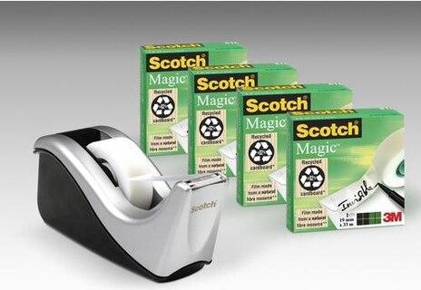 SCOTCH - DISPENSADOR C60 NEGO/PLATA + 4 ROLLOS CINTA MAGIC 19X33M (Ref.C60-ST4)