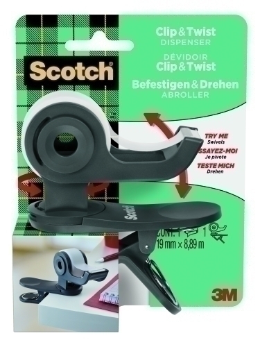 SCOTCH - PORTARROLLOS CLIP&amp;TWIST C19 GRIS PIZARRA + CINTA MAGIC (Ref.C19-CLIP-CG-EMEA)