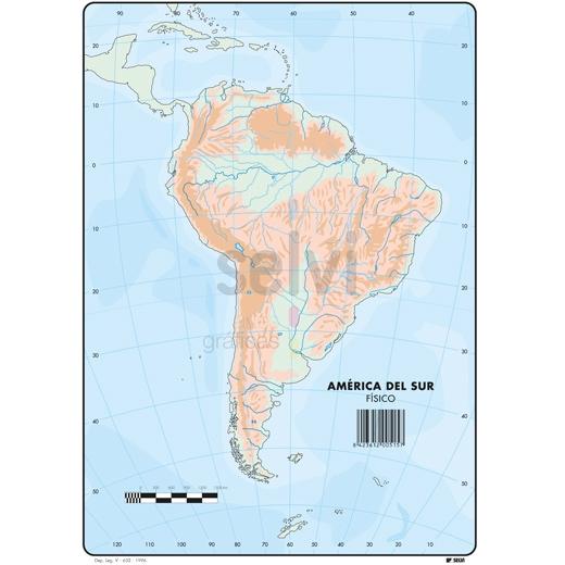SELVI - MAPA MUDO FÍSICO DE AMERICA DEL SUR A4 -50U- (Ref.515)