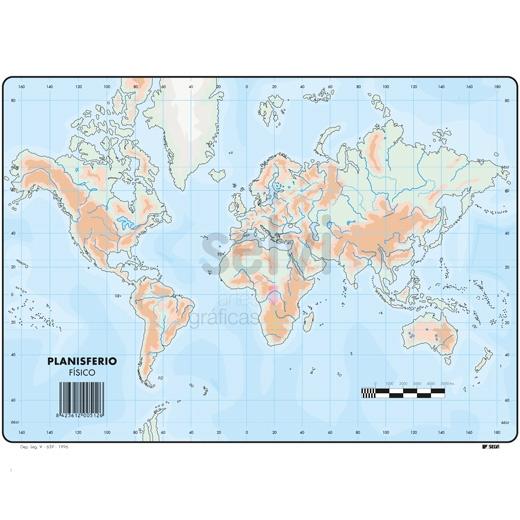 SELVI - MAPA MUDO FÍSICO DEL MUNDO A4 -50U- (Ref.512)