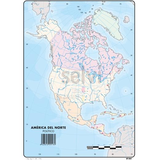 SELVI - MAPA MUDO POLÍTICO DE AMERICA DEL NORTE A4 -50U- (Ref.516)