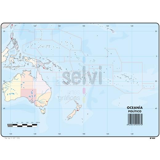SELVI - MAPA MUDO POLÍTICO DE OCEANÍA A4 -50U- (Ref.507)