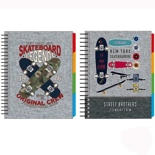 SENFORT - CUADERNO ESPIRAL A5 120H 4 SEPARADORES T/DURA SKATEBOARD SURTIDO (Ref.18106220)