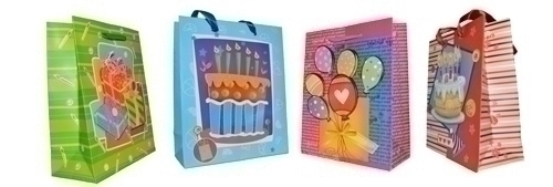 SPAPER - BOLSA de PAPEL con RELIEVE 18x23x8,5 cm PAQUETE de 12 SURTIDAS (4 modelos) (Ref.DO7950B)