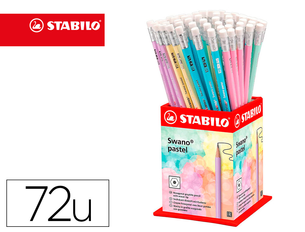 STABILO - EXPOSITOR LAPIZ GRAFITO CON GOMA SWANO PASTEL SURTIDOS -72U- (Ref.4908/72-HB)
