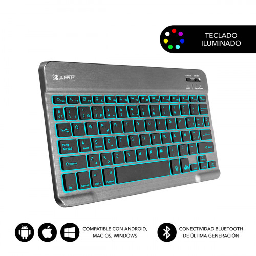 SUBBLIM - Teclado Retroiluminado Bluetooth Smart Backlit BT Keyboard Grey (Ref.SUB-KBT-SMBL31)