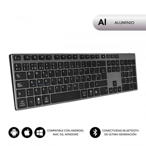 SUBBLIM - Teclado Wireless Bluetooth Aluminio Advance Extended Grey (Ref.SUB-KB-3ADE301)