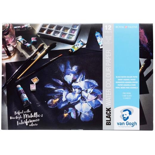 TALENS - VAN GOGH BLOC DE PAPEL 12 HOJAS 360GR PARA ACUARELA A4 NEGRO (Ref.94170002)