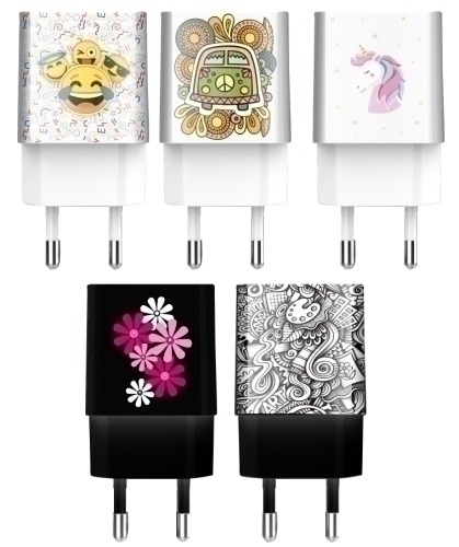 TECH ON TECH - CARGADOR DOBLE DE PARED DISEÑO ALTO RENDIMIENTO 2,4A SURTIDO PACK de 5 (Ref.400901P)