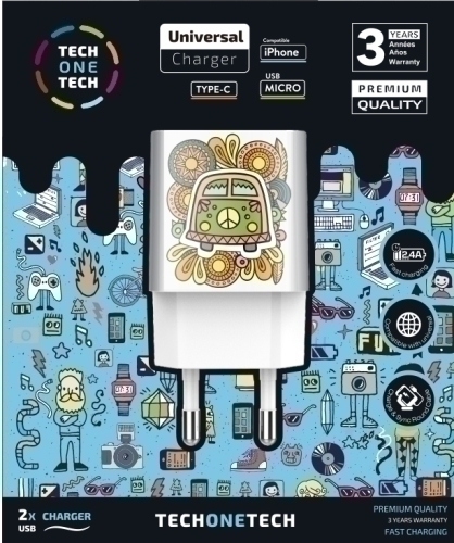 TECH ON TECH - CARGADOR DOBLE DE PARED GRENN CAMPER CHARGER ALTO RENDIMIENTO 2,4A (Ref.TEC2503)