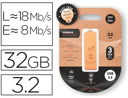 TECH ON TECH - MEMORIA USB TECH ONE TECH ECOTECH BIODEGRADABLE 32 GB USB 3.2 (Canon L.P.I. 0,24€ Incluido) (Ref.TEC3101-32)