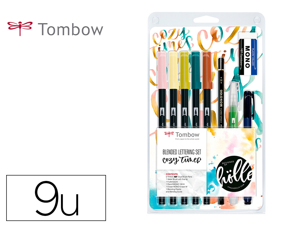 TOMBOW - SET LETTERING COZY TIMES 5 ROT. ABT DUAL BRUSH + 1 PINCEL WATER BRUSH + 1 LAPIZ GRAFITO + 1 ROT. CALIGRAFIA DURO Y BLANDO + 1 GOMA + PALETA DE MEZCLAS Y MANUAL INSTRUCCIONES B/10 (Ref.BS-FH1)
