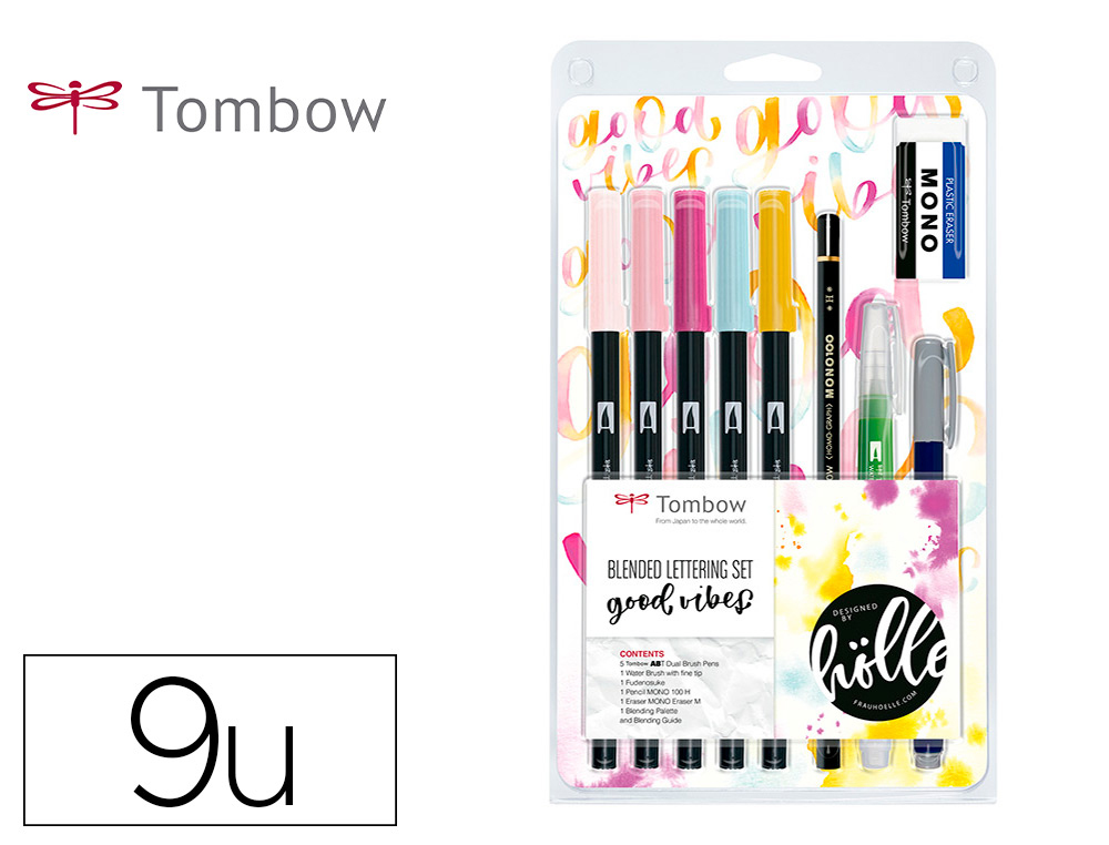 TOMBOW - SET LETTERING GOOD VIVES 5 ROT. ABT DUAL BRUSH + 1 PINCEL WATER BRUSH + 1 LAPIZ GRAFITO + 1 ROT. CALIGRAFIA DURO Y BLANDO + 1 GOMA + PALETA DE MEZCLAS Y MANUAL INSTRUCCIONES B/10 (Ref.BS-FH2)