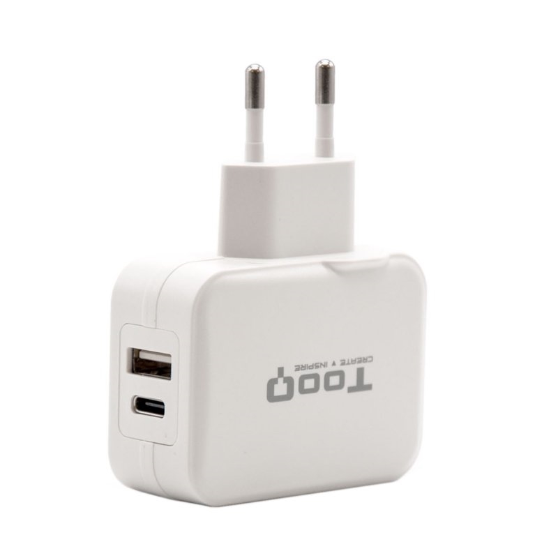 TOOQ - Cargador de Pared doble puerto USB-C + USB A, 27W (Ref.TQWC-2SC02WT)