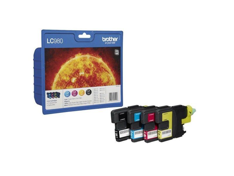 BROTHER - Cartuchos ORIGINALES Inyección De Tinta LC980 Negro/Amarillo/Cyan/Magenta Pack 4 0 (Ref.LC980VALBP)