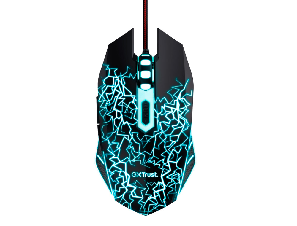 TRUST - RATON GXT105X IZZA GAMING OPTICO LUCES LED 800-4000 PPP 6 BOTONES USB 2.0 CABLE 1,80 M COLOR NEGRO (Ref.24618)
