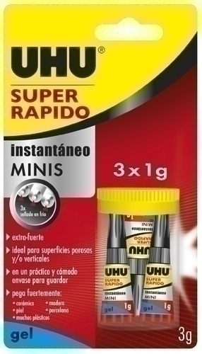UHU - PEGAMENTO INST. SUPER RAPIDO MINI GEL 3x1g (Ref.36527)
