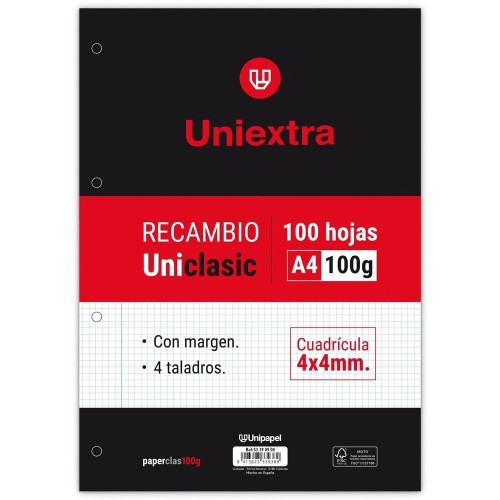 UNISYSTEM - RECAMBIO UNIEXTRA A4 UNICLASIC 100 HOJAS 100G 4X4 C/M PAPYRUS (Ref.53390900)