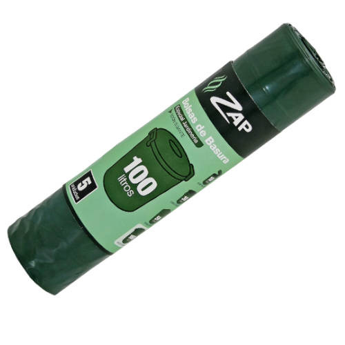 ZAP - ROLLO 5 UNIDADES BOLSA BASURA VERDE ESPECIAL JARDINERIA 100 LITROS (Ref.320391)