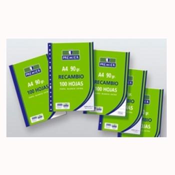 ZORRILLA - RECAMBIO 100 HOJAS FOLIO MULTITALADRO 90GR CUADROS 4X4 PAPEL BLANCO (Ref.T515-A4-90)