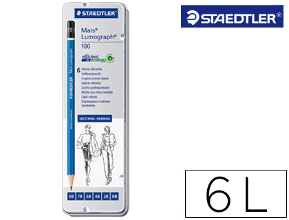 STAEDTLER - LAPICES DE GRAFITO STRAEDTLER MARS LUMOGRAPH 100 CAJA METALICA DE 6 LAPICES 8B-7B-6B-4B-2B-HB (Ref.100 G6)