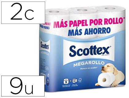 SCOTTEX - PAPEL HIGIENICO MEGARROLLO DOBLE LARGO PAQUETEDE 9 ROLLOS (Ref.17204)
