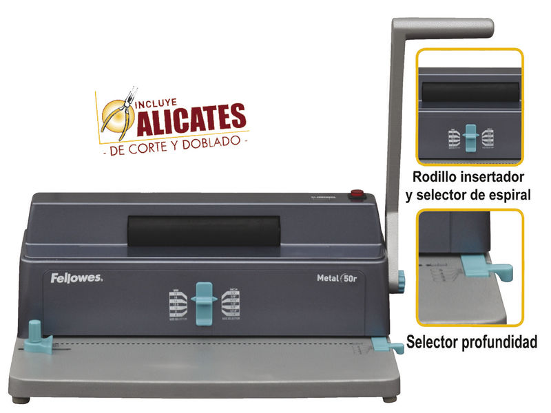 FELLOWES - Encuadernadora 50R Espiral metalica 375X240X120 Taladro regulable (Ref.5600501)