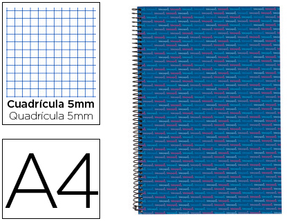LIDERPAPEL - CUADERNO ESPIRAL A4 MICRO MULTILIDER TAPA FORRADA 140H 80 GR CUADRO 5MM 5 BANDAS 4 TALADROS AZUL (Ref.BA05)