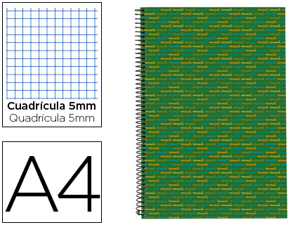 LIDERPAPEL - CUADERNO ESPIRAL A4 MICRO MULTILIDER TAPA FORRADA 140H 80 GR CUADRO 5MM 5 BANDAS 4 TALADROS VERDE (Ref.BA07)