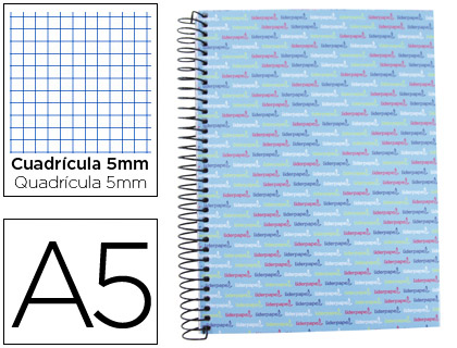 LIDERPAPEL - CUADERNO ESPIRAL A5 MICRO MULTILIDER TAPA FORRADA 140H 80 GR CUADRO 5MM 5 BANDAS 6 TALADROS CELESTE (Ref.BJ58)