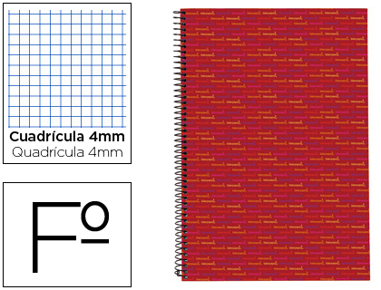 LIDERPAPEL - CUADERNO ESPIRAL FOLIO MULTILIDER TAPA FORRADA 80H 80 GR CUADRO 4MM CON MARGEN ROJO (Ref.BF47)