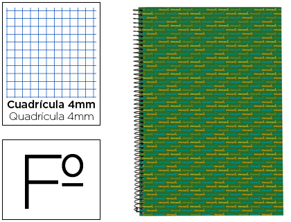 LIDERPAPEL - CUADERNO ESPIRAL FOLIO MULTILIDER TAPA FORRADA 80H 80 GR CUADRO 4MM CON MARGEN VERDE (Ref.BF48)