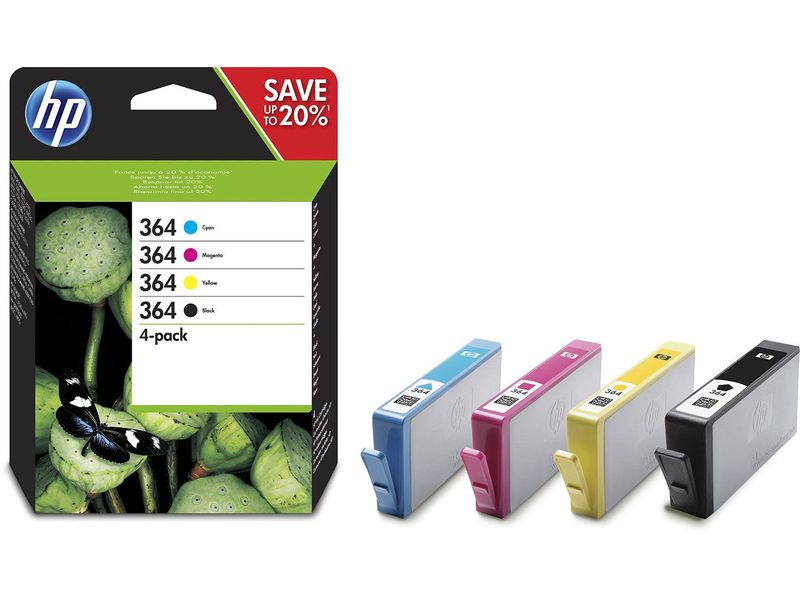 HP ( HEWLETT PACKARD ) - 364 CMYK Cartuchos ORIGINALES Inyección De Tinta ORIGINALES Combo 4-Pack EU () (Ref.N9J73AE)