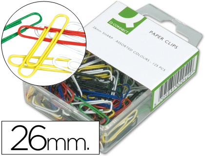 Q-CONNECT - CLIPS COLORES -26 MM -CAJA DE 125 UNIDADES (Ref.KF02042)