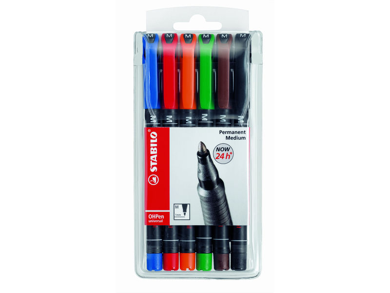 STABILO - Estuche DE 6 ROTULADORES PERMANENTES OPHEN UNIVERSAL PUNTA MEDIA 1MM. (Ref.843/6)
