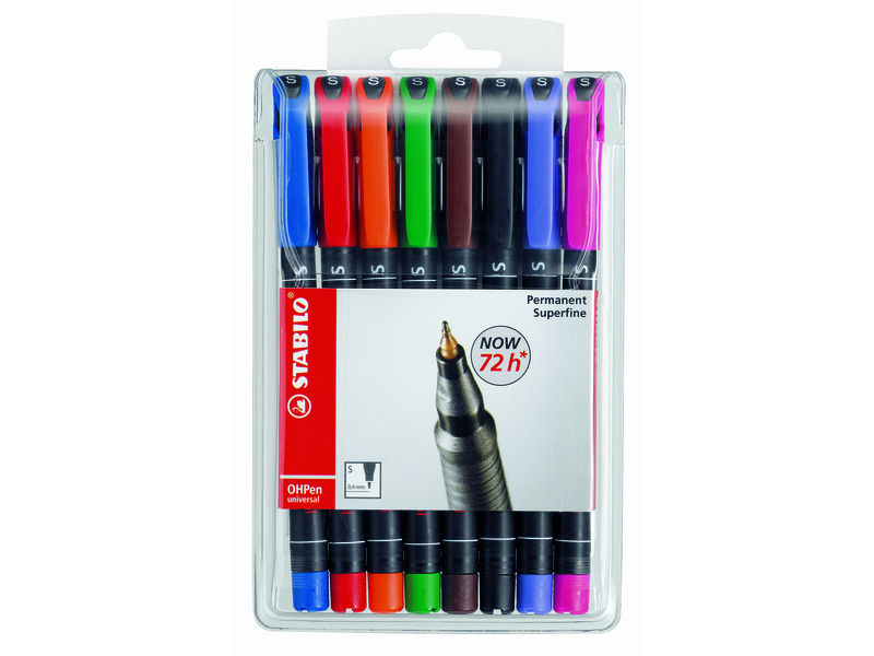 STABILO - Estuche DE 8 ROTULADORES PERMANENTES OPHEN UNIVERSAL PUNTA SUPERFINA 0,4MM. (Ref.841/8)