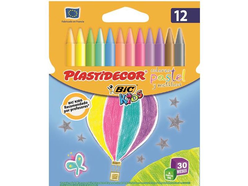 PLASTIDECOR - Estuche 12 CERAS ES TONOS PASTEL (Ref.933961)