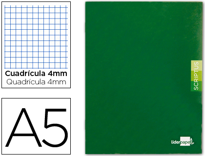LIDERPAPEL - LIBRETA SCRIPTUS A5 48 HOJAS 90G/M2 CUADRO 4MM CON MARGEN COLOR VERDE (Ref.LB29)