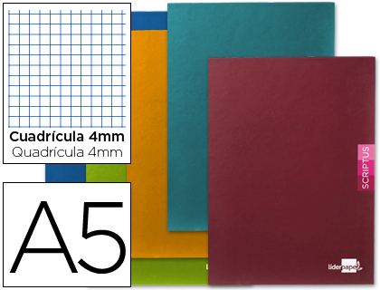 LIDERPAPEL - LIBRETA SCRIPTUS A5 PLUS 48 HOJ.90G/M2 CUADRO 4MM CON MARGEN (Ref.LB17)
