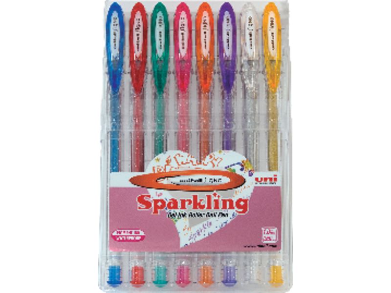 UNI-BALL - Estuche 8 u.Roller UM-120 Sparkling Signo Trazo 0,4 mm. Tinta gel purpurina. (Ref.182634337)