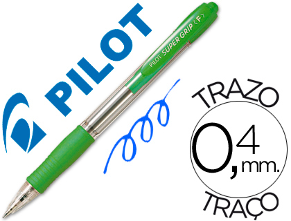 PILOT - Boligrafo SUPER GRIP VERDE CLARO -RETRACTIL -SUJECION DE CAUCHO -TINTA BASE DE ACEITE (Ref.BPGP-10-M-VC)
