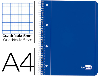 LIDERPAPEL - CUADERNO ESPIRAL A4 MICRO SERIE AZUL TAPA BLANDA 80H 80 GR CUADRO5MM CON MARGEN 4 TALADROS AZUL (Ref.BE03)