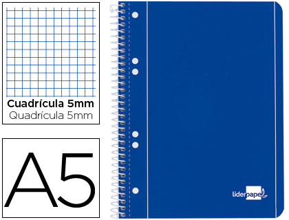 LIDERPAPEL - CUADERNO ESPIRAL A5 MICRO SERIE AZUL TAPA BLANDA 80H 80 GR CUADRO5MM 6 TALADROS AZUL (Ref.BJ03)