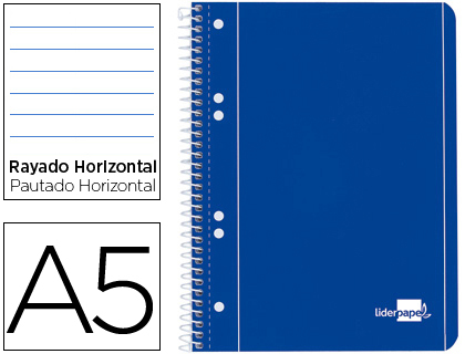 LIDERPAPEL - CUADERNO ESPIRAL A5 MICRO SERIE AZUL TAPA BLANDA 80H 80 GR HORIZONTAL 6 TALADROS AZUL (Ref.BJ04)