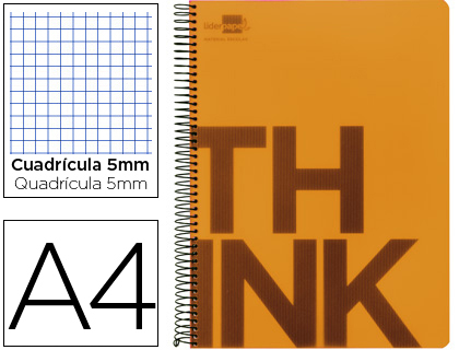 LIDERPAPEL - CUADERNO ESPIRAL A4 MICRO THINK TAPA PLASTICO 140H 80 GR CUADRO 5MM 5 BANDAS 4 TALADROS NARANJA (Ref.BA18)
