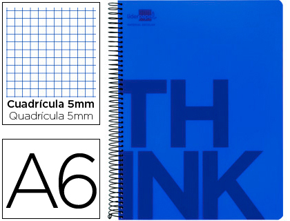 LIDERPAPEL - CUADERNO ESPIRAL A6 MICRO THINK TAPA PLASTICO 140H 80 GR CUADRO 5MM 4 BANDAS AZUL (Ref.BD10)