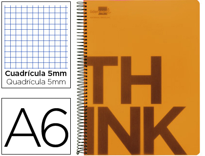 LIDERPAPEL - CUADERNO ESPIRAL A6 MICRO THINK TAPA PLASTICO 140H 80 GR CUADRO 5MM 4 BANDAS NARANJA (Ref.BD13)