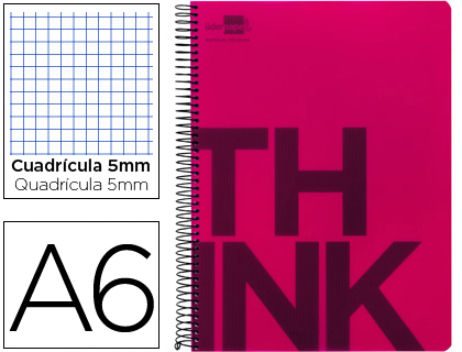 LIDERPAPEL - CUADERNO ESPIRAL A6 MICRO THINK TAPA PLASTICO 140H 80 GR CUADRO 5MM 4 BANDAS ROJO (Ref.BD11)
